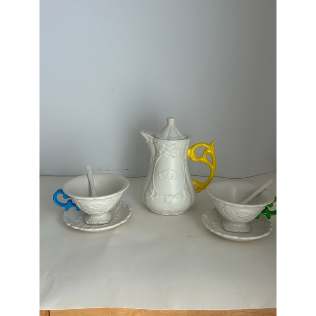 Seletti I-ware collection tea set. 8 piece set (2 for teapot, 2 cups, 2 plates, 2 teaspoons.