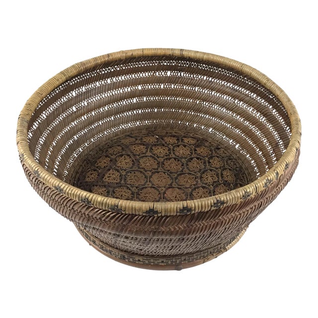 Antique Chinese Large Straw Basket For Sale