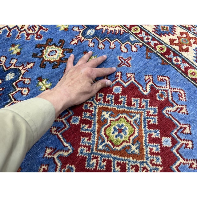 Blue and Cream Kazak Wool Runner Rug With Tribal Medallions, 2'8" X 6'11" For Sale - Image 11 of 14