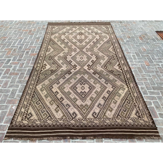 Maimana Kilim Area Rug, Handwoven Wool, 8x15, Ivory & Olive For Sale - Image 4 of 12