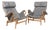 Pernilla Lounge Chair in Grey Leather with Beech Frame attributed to Bruno Mathsson for Dux, Sweden, 1980s For Sale