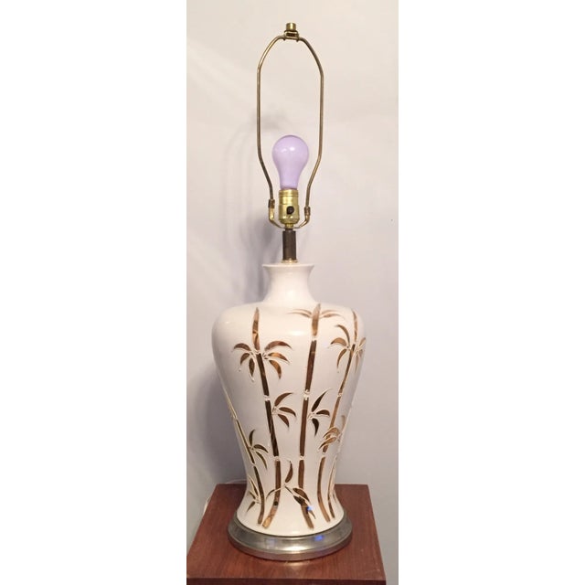 Stunning ceramic Hollywood Palm Regency faux bamboo lamp. Gold inlaid bamboo. Ready to be enjoyed in your Palm Regency...