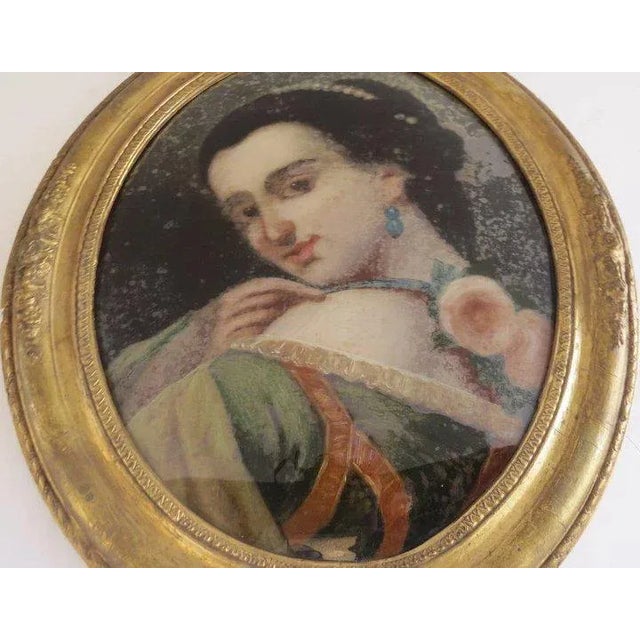 Paint Mid 19th Century Reverse Painted Portraits of Young Girls, Framed - a Pair For Sale - Image 7 of 8