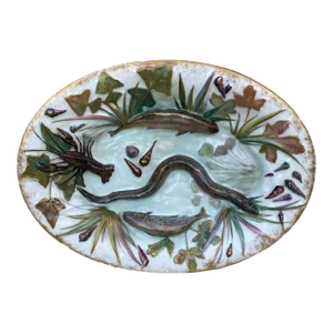 19th Century Majolica Porcelain Palissy Fish Wall Platter