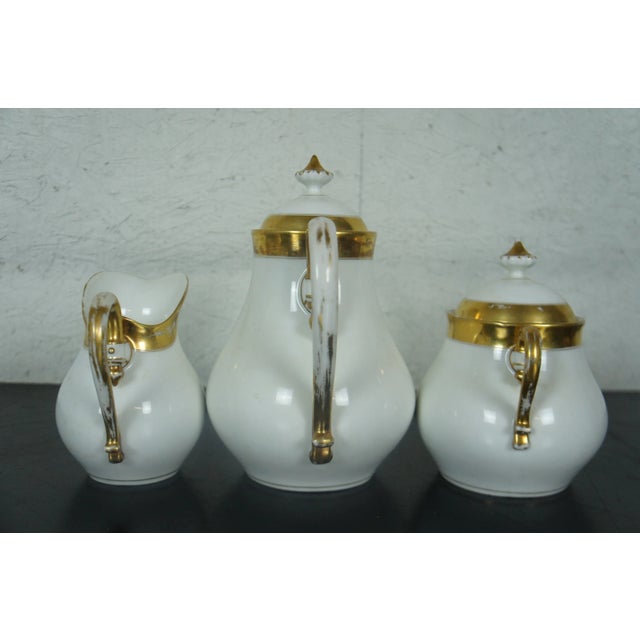 White Antique 19th Century Gilded Porcelain Tea Set Teapot, Creamer, Sugar Bowl Service- 3 Pieces For Sale - Image 8 of 13