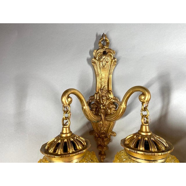 1980s French Louis XVI Gold Bronze Crystal Wall Lamps/ Sconces -Pair For Sale - Image 10 of 14