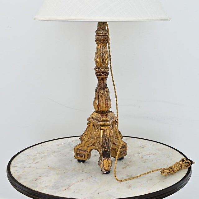 Early 19th Century 19th Century Italian Giltwood Candlestick Table Lamp For Sale - Image 5 of 11