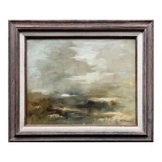 Abstract Impressionistic Seascape "Shoreline Scene" by Robert Baranet = Oil on Canvas - Framed For Sale