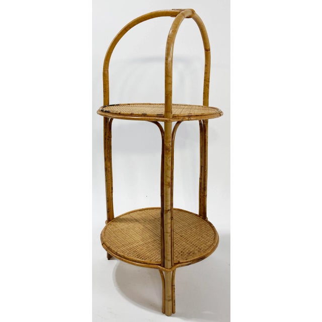 Late 20th Century Scorched Bamboo Two Tier Serving Stand For Sale - Image 5 of 9