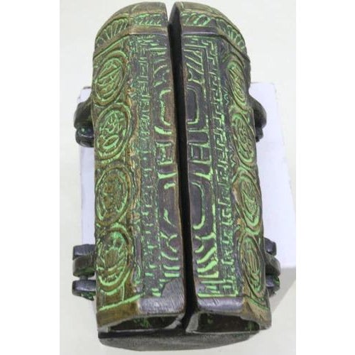 Vintage Mid-Century Tibetan Folding Buddhist Triptych Shrine Altar Cast Bronze-Verdigris For Sale In San Diego - Image 6 of 10