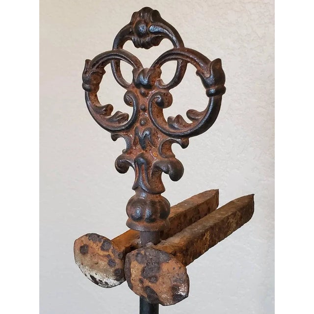 Vintage Western Ranch Style Armadillo, Cactus & Railroad Tie Iron Fireplace Tool Holder For Sale In Dallas - Image 6 of 11