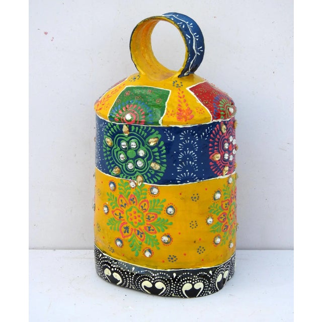 Arts & Crafts 1990s Metal Decorative Emboss Hand Painted Farm Animal Cowbell Copper Brass For Sale - Image 3 of 4