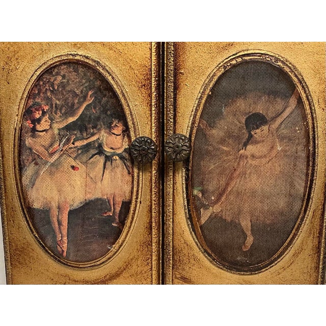 Vintage Gold-Gilt Wooden Music Box Cabinet With Ballerina Paintings, Mid 20th Century For Sale - Image 11 of 12