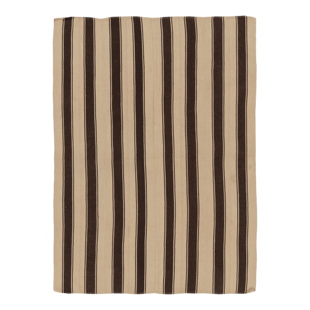 Vintage Persian Palas Bidjar Kilim in Beige With Bold Brown Stripes - Rug & Kilim For Sale