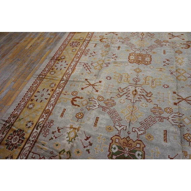 Magnificent White Ivory Color and Superb Geometric Design Antique Turkish Oushak Rug For Sale - Image 9 of 15