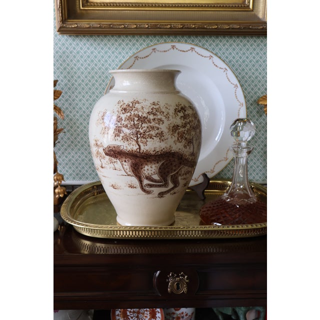 Ivory Rare Circa 2000 Maitland-Smith Hand-Painted Leopard Crackle-Glaze Vase For Sale - Image 8 of 18