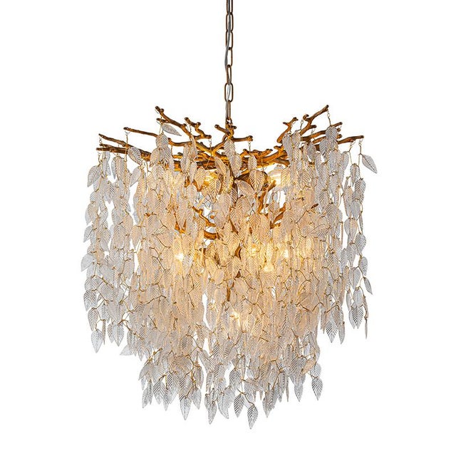 Aloadecor 11-Light 22'' Modern Branch Chandelier With Glass Leaves in Painted Brass for Dining Room and Entryway For Sale - Image 12 of 12