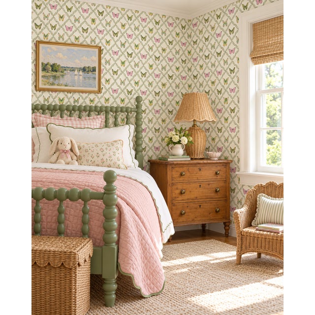 Our Butterfly Trellis botanical wallpaper was hand-painted in watercolors and inspired by springtime English Gardens...