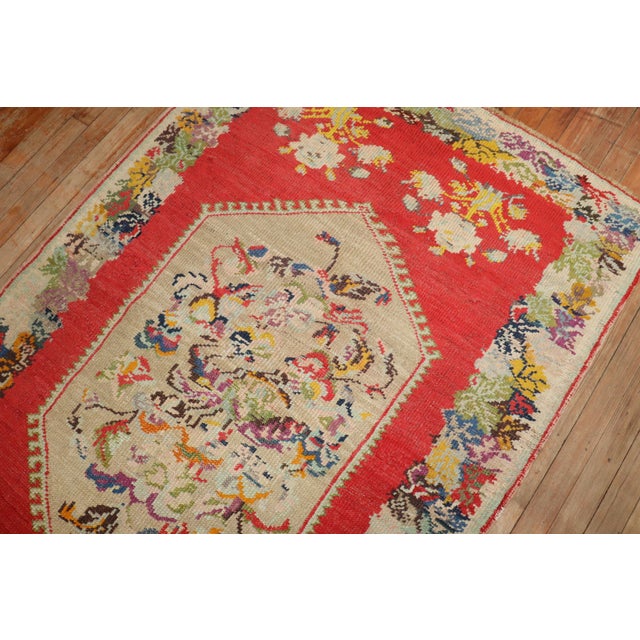 Early 20th Century 20th Century Bright Red Colorful Turkish Accent Rug For Sale - Image 5 of 9