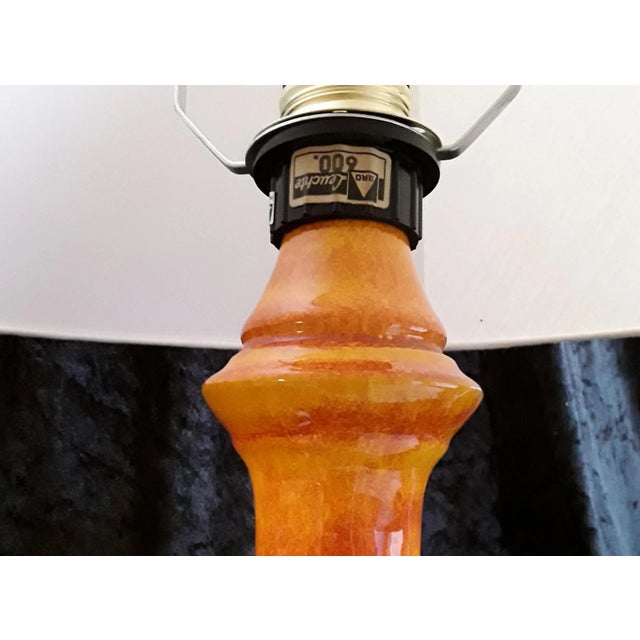 Textile Vintage German Table Lamp with Orange Ceramic Foot and Cream White Fabric Screen from Aro Lights, 1970s For Sale - Image 7 of 8
