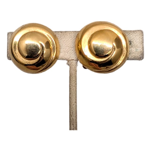 Vintage 1980s Signed Lanvin Paris Round Domed Swirl Clip Earrings-2 Pieces For Sale