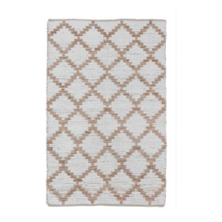 Jute Cotton White Diamond Design Boho Hand Woven Rug For Sale