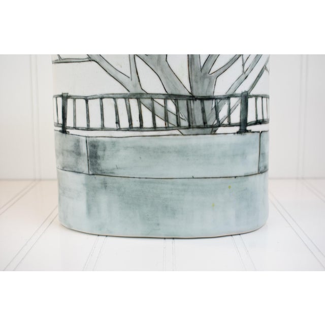 Studio Porcelain Oval Vase With Winter Landscape Motif, Signed For Sale In Minneapolis - Image 6 of 18