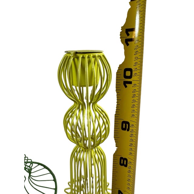 Paint Set of Green Wire Taper Candle Holders For Sale - Image 7 of 7
