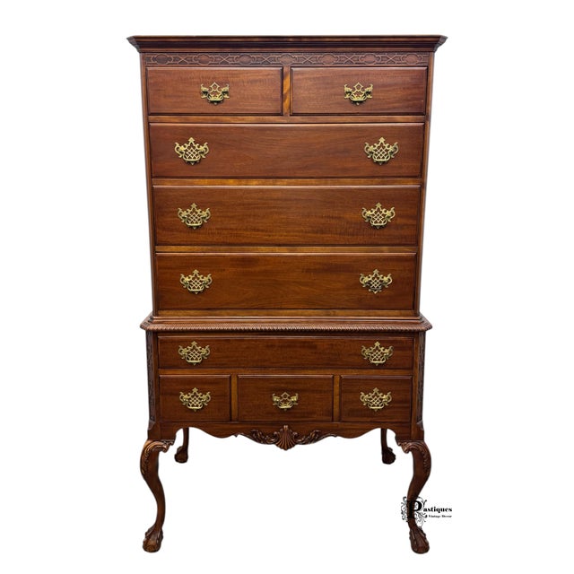 American Vintage Northern Furniture Company Regency Style Mahogany Highboy / Chest of Drawers For Sale - Image 3 of 12