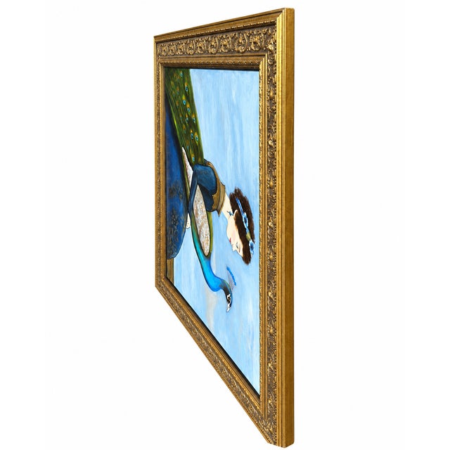 Vintage Painting of Woman With Peacock in Ornate Gold Frame – Contemporary Figurative Art For Sale - Image 4 of 6