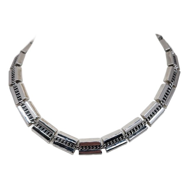 Vintage Signed Monet "Maharani" Rhodium Plated Rope Texture Collar Necklace For Sale