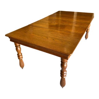 1920s Solid Oak Dining Table With Hand Turned Reed Legs and Three Extensions For Sale