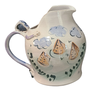 Late 20th Century Hand Painted Pottery Figural Pitcher, Judaica Exodus Moses Parting the Red Sea