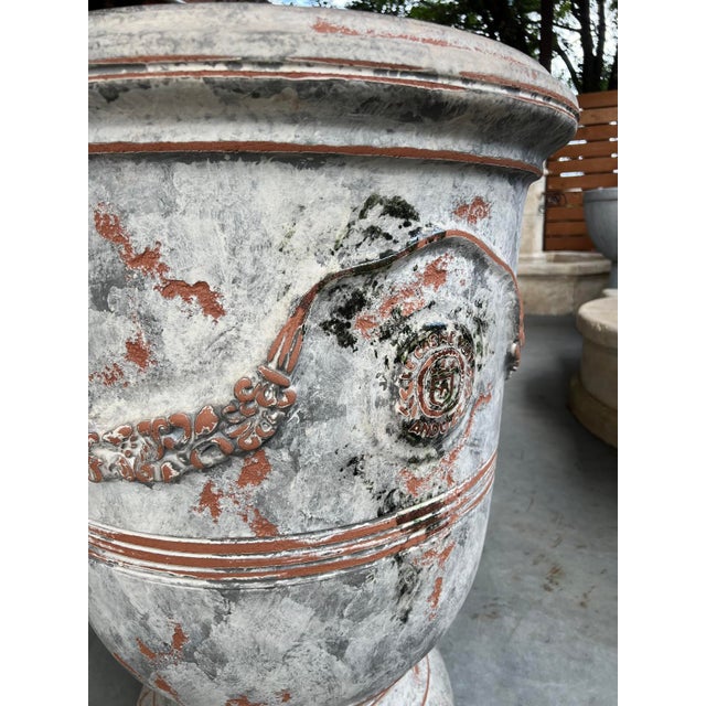 A Single French Terracotta Anduze Planter With Antiqued Gray White Finish For Sale - Image 14 of 15