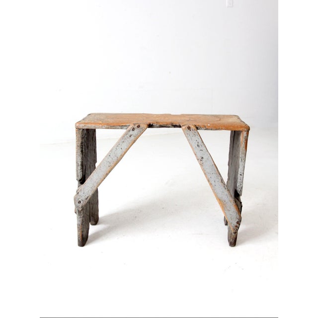 Gray Antique Primitive Bench Stool For Sale - Image 8 of 12