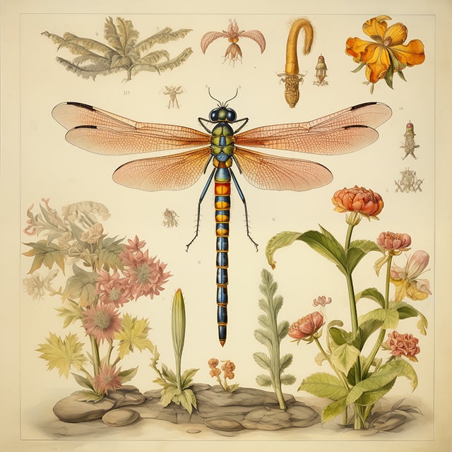 'Dragonfly and Flowers' # 3 - Original Fine Art Print. From a series of prints, see my other listings. Dimensions: Print...