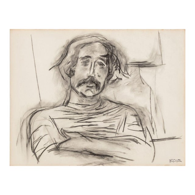 Manfred Schwartz Portrait of Man Charcoal on Paper For Sale