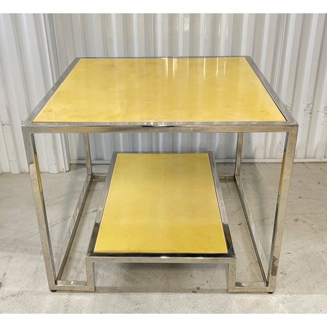 Late 20th Century Modern History Home Vellum and Chrome Accent Table