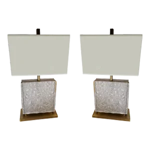 Lalique Style Square Lamps - a Pair