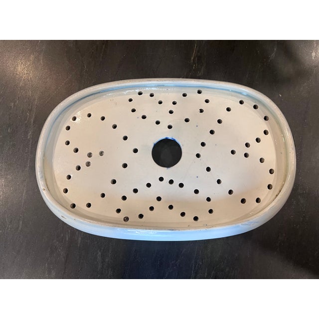 Antique English Blue Willow Pierced Ceramic Fish Platter Drainer, 8" For Sale In Dallas - Image 6 of 8