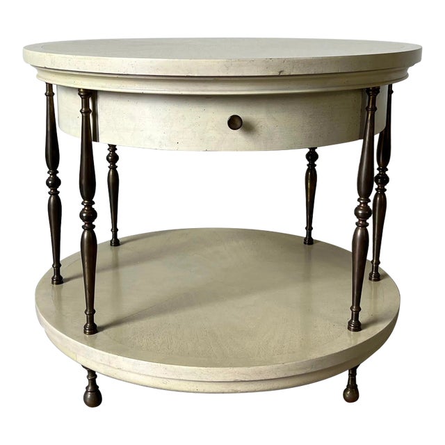Mastercraft Hollywood Regency Wood and Brass Round Side Table For Sale
