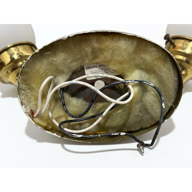 Late 20th Century Neoclassical Brass Two-Light Wall Sconce Etched Glass Shades For Sale - Image 4 of 7