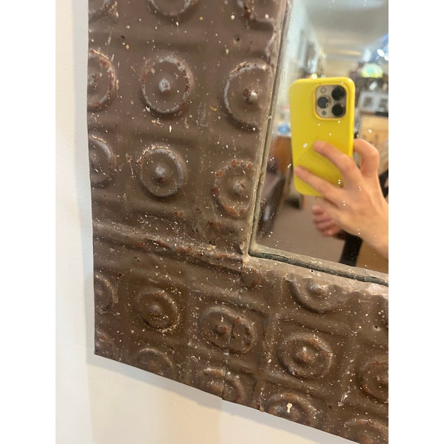 Ogt Recycled Antique Ceiling Tin Mirror For Sale - Image 4 of 7