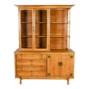 1960-1970’s Chinoiserie Hollywood Regency 2 Piece China Hutch Cabinet Tamerlane Collection by Thomasville