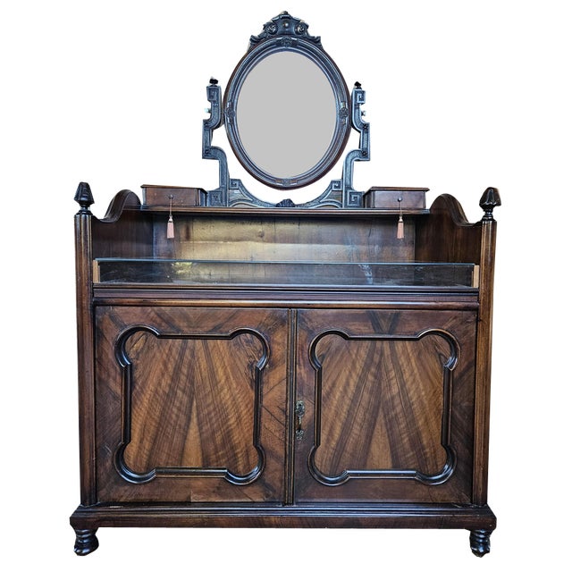 Venetian Sideboard in Mahogany & Glass with Swivel Mirror, 1890s For Sale