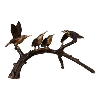 Bronze Hummingbirds on Branch Statue For Sale