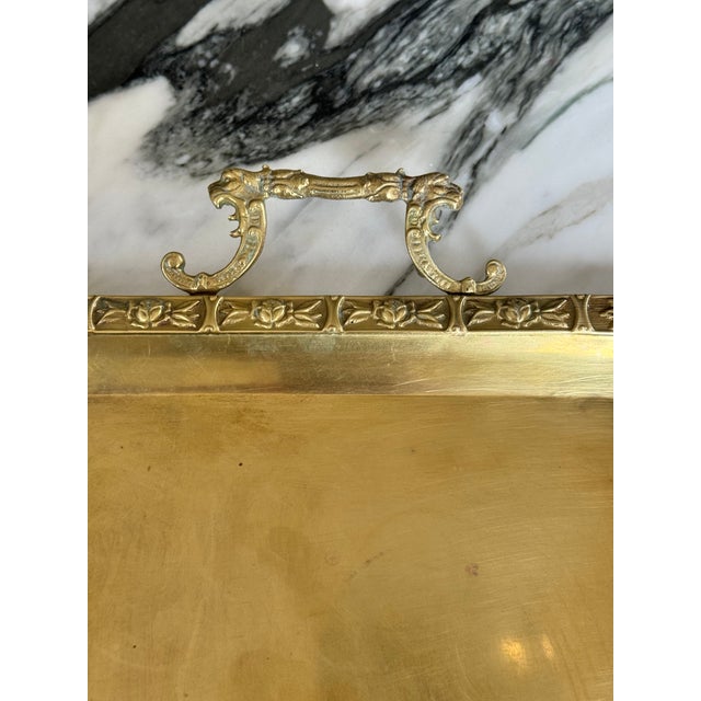English Vintage Lion Head & Rose Motif Brass Serving Tray For Sale - Image 3 of 12