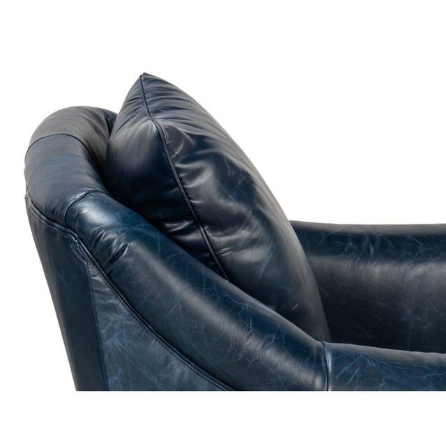 Pair of Classic Blue Leather Chairs For Sale - Image 9 of 13