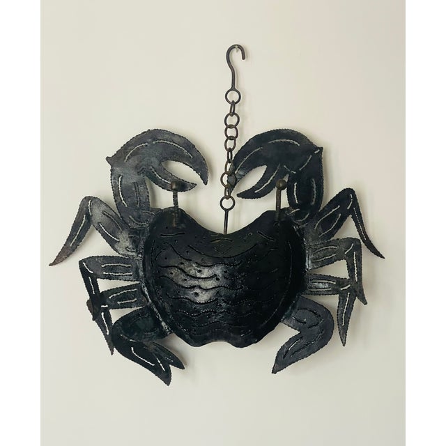Mid 20 th century handmade metal tole garden ornament- coastal crab figurine, double sided.