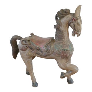 Vintage Hand Carved Prancing Horse - Large Size For Sale